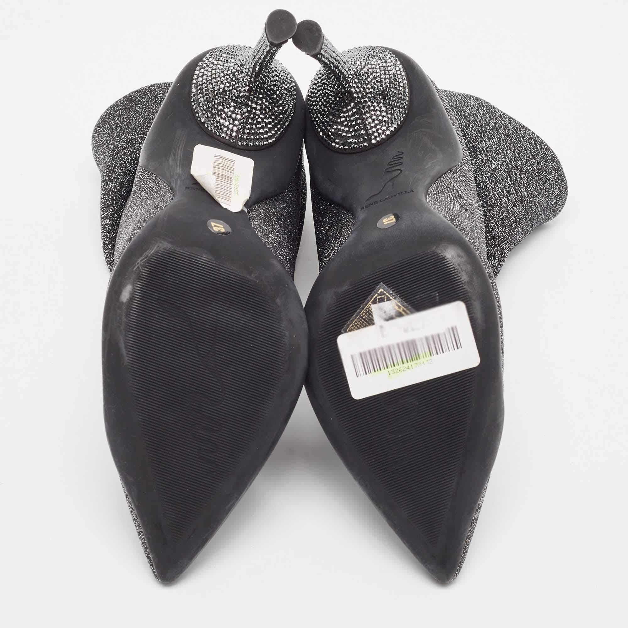 Rene Caovilla Silver Glitter Fabric Ankle Boots Size 37 For Sale 2
