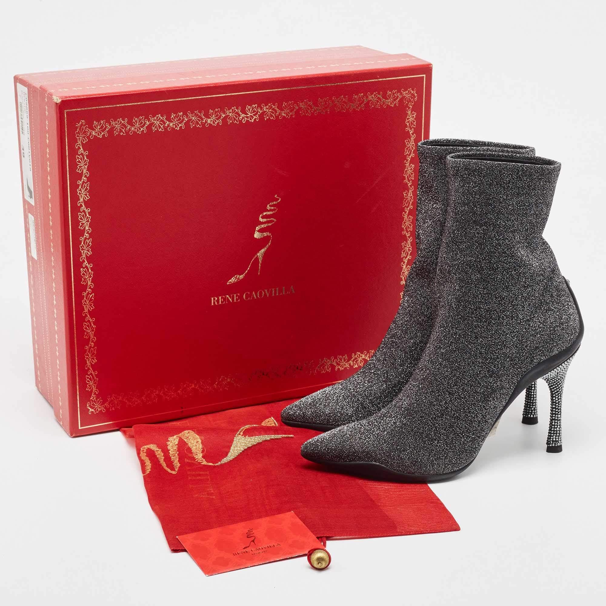 Rene Caovilla Silver Glitter Fabric Ankle Boots Size 37 For Sale 5