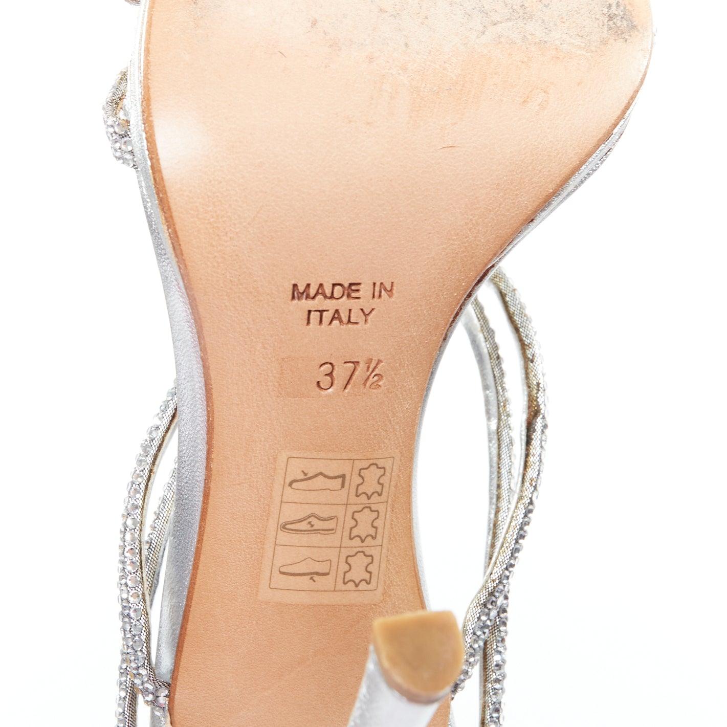 RENE CAOVILLA silver leather rhinestone crystal heel sandal EU37.5 5