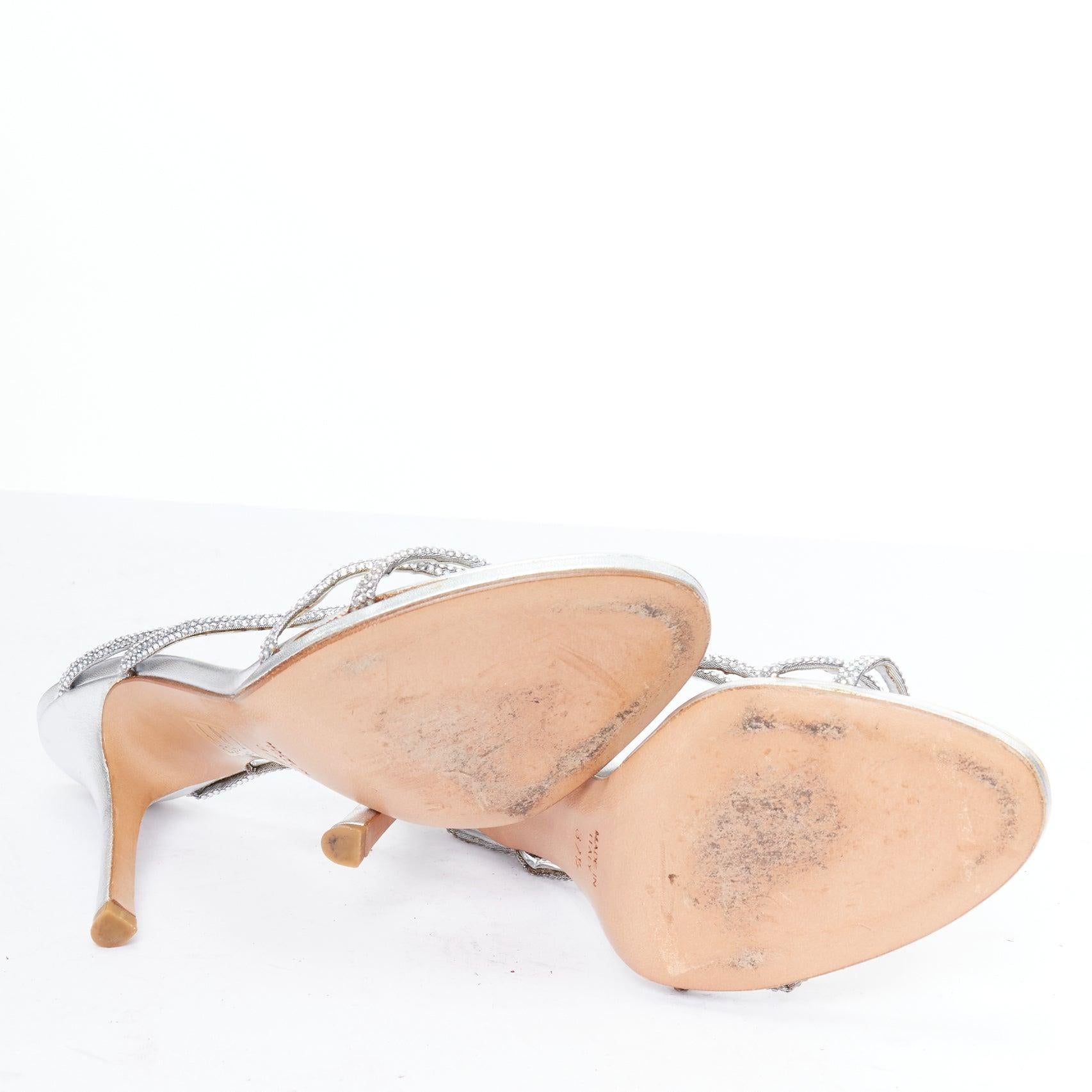 RENE CAOVILLA silver leather rhinestone crystal heel sandal EU37.5 6