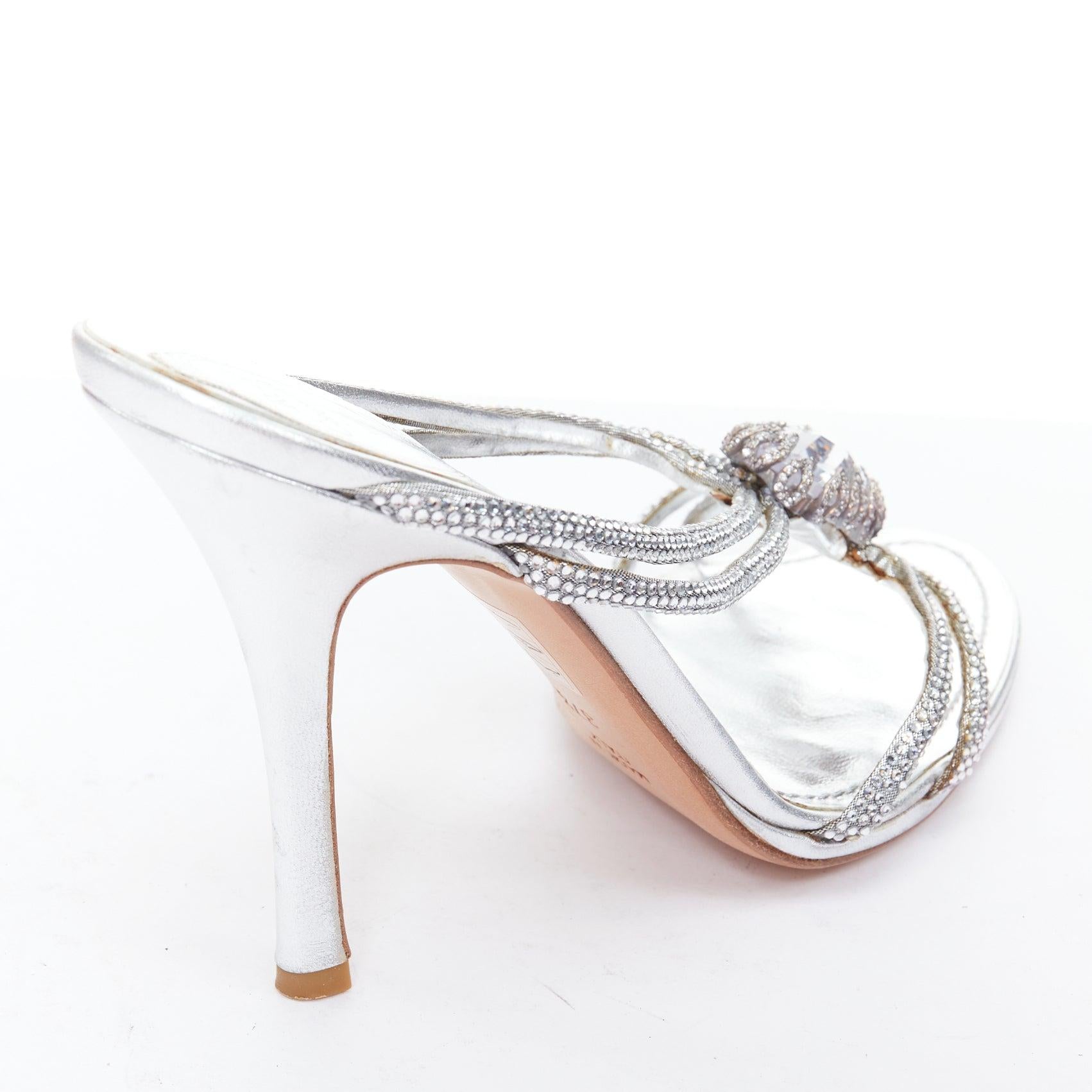 RENE CAOVILLA silver leather rhinestone crystal heel sandal EU37.5 3