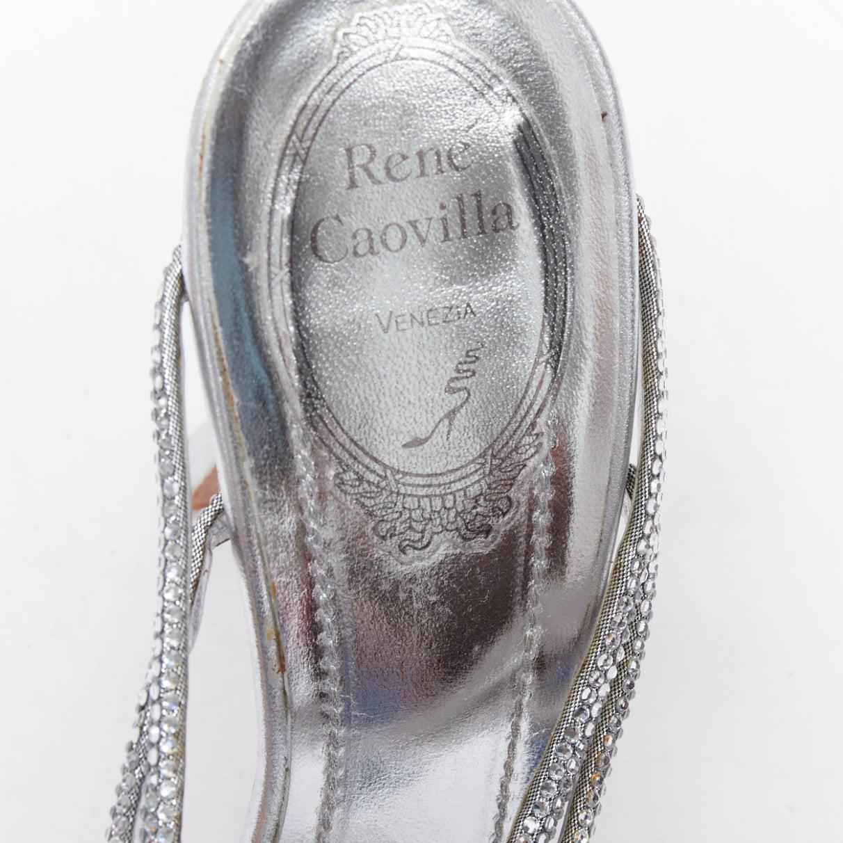 RENE CAOVILLA silver leather rhinestone crystal heel sandal EU37.5 4