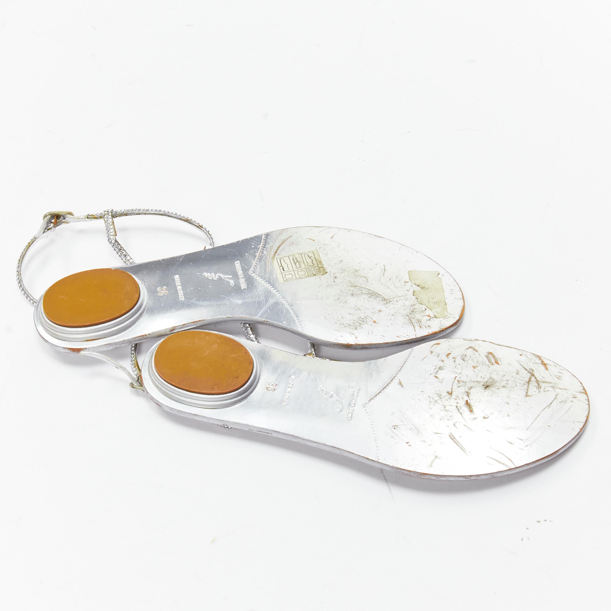 RENE CAOVILLA silver strass rhinestone T-strap flat thong sandals EU36 For Sale 3