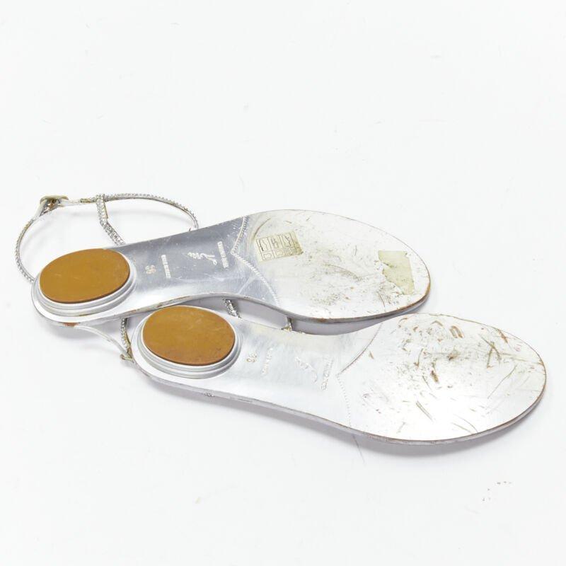 RENE CAOVILLA silver strass rhinestone T-strap flat thong sandals EU36 For Sale 6