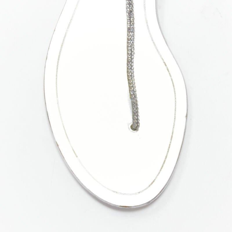 Women's RENE CAOVILLA silver strass rhinestone T-strap flat thong sandals EU36 For Sale