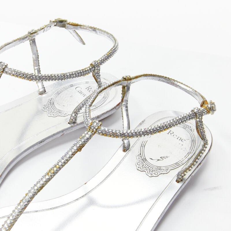 RENE CAOVILLA silver strass rhinestone T-strap flat thong sandals EU36 For Sale 1