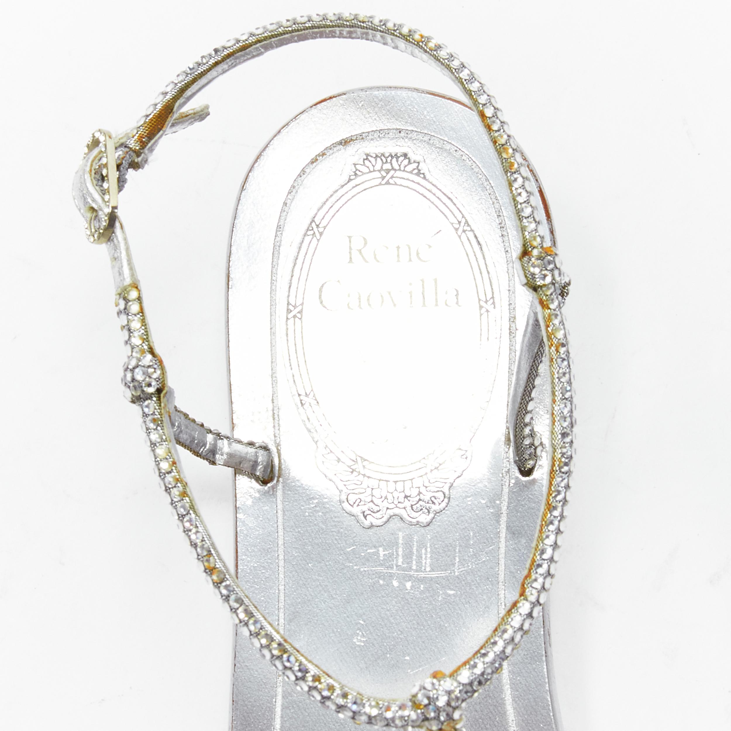 Women's RENE CAOVILLA silver strass rhinestone T-strap flat thong sandals EU36 For Sale