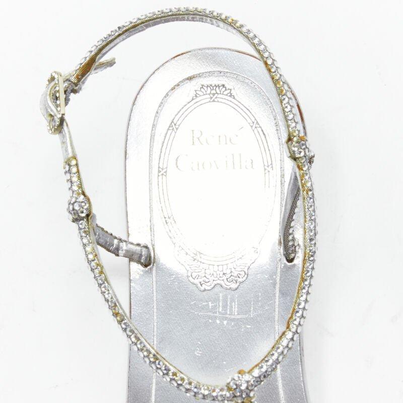 RENE CAOVILLA silver strass rhinestone T-strap flat thong sandals EU36 For Sale 3