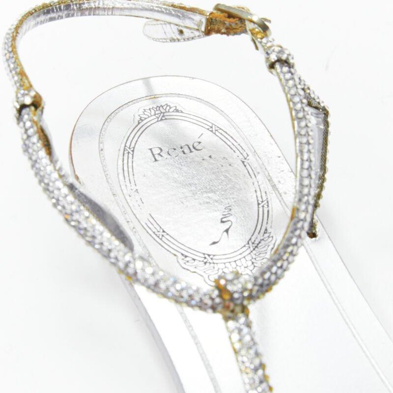RENE CAOVILLA silver strass rhinestone T-strap flat thong sandals EU36 For Sale 4