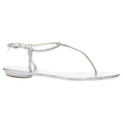 RENE CAOVILLA sandali infradito piatti con strass e strass in argento EU36