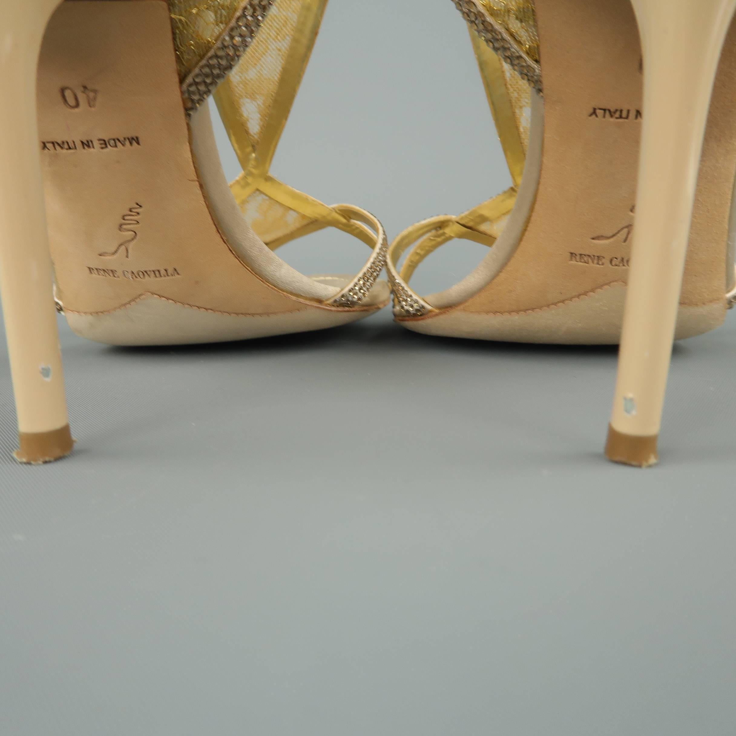 RENE CAOVILLA Size 10 Beige Rhinestone Leather & Gold Lace Sandals 6