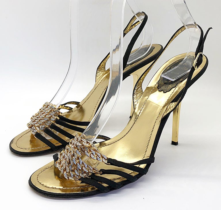 Y2K RENÉ CAOVILLA Navy Bejeweled Spiral Strappy Heels (7)