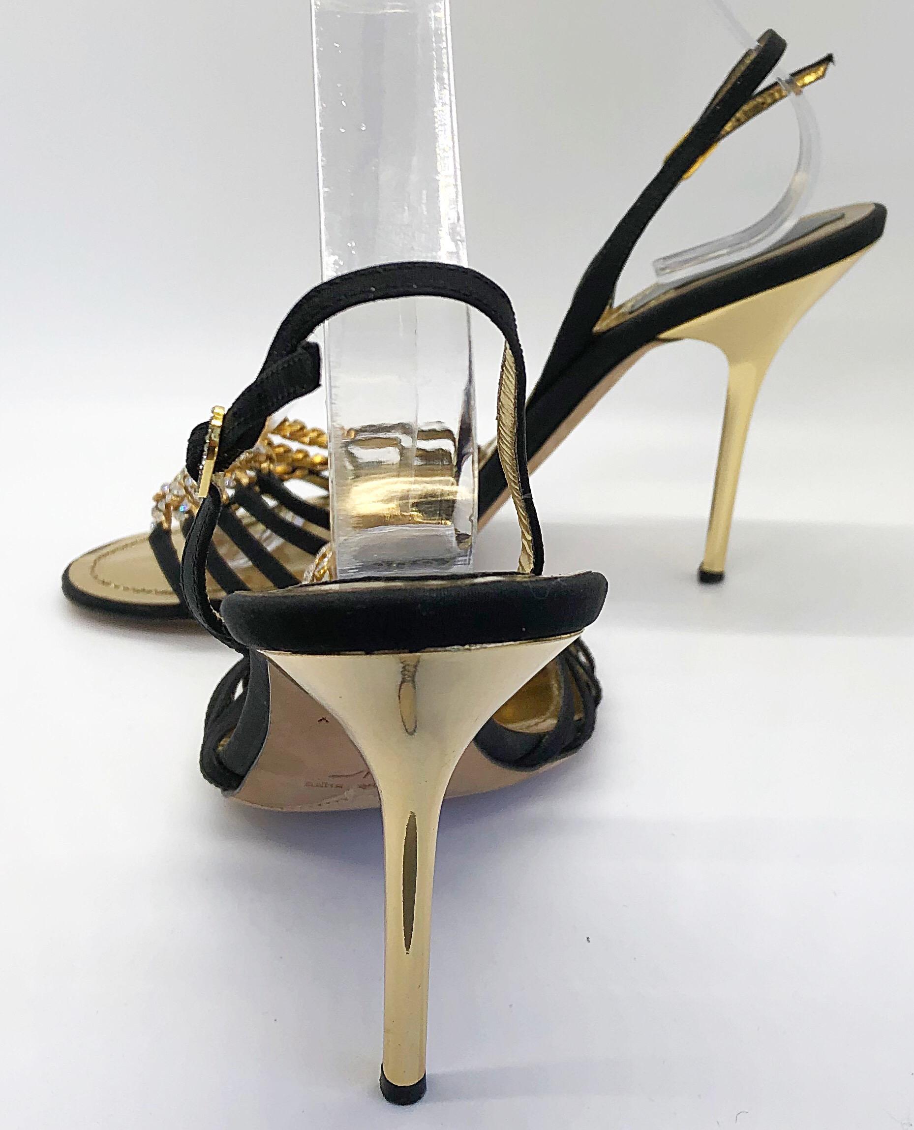 gold strappy heels with rhinestones