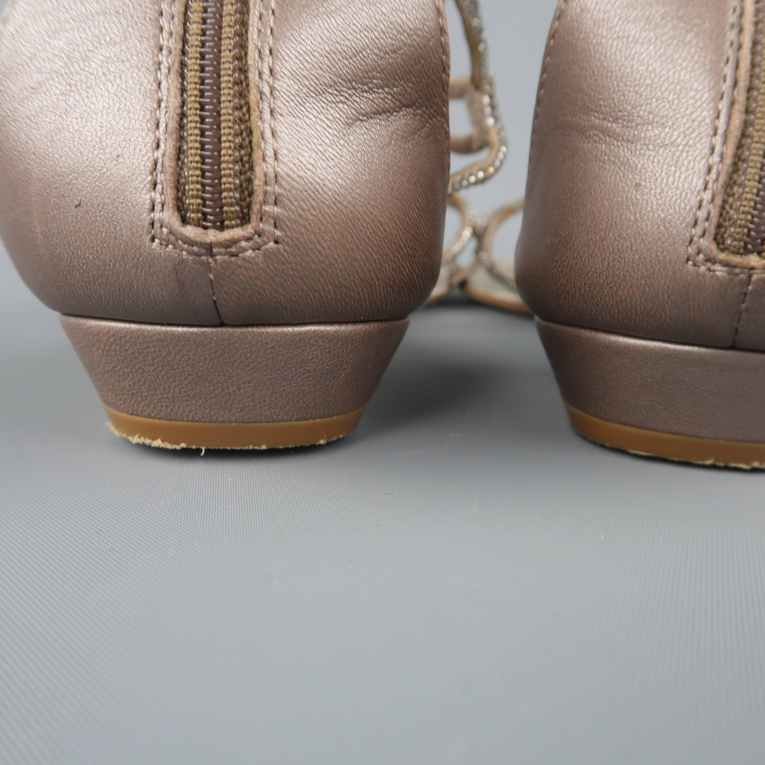 RENE CAOVILLA Size 9.5 Taupe Rhinestone Satin Leather Flat Sandals 4