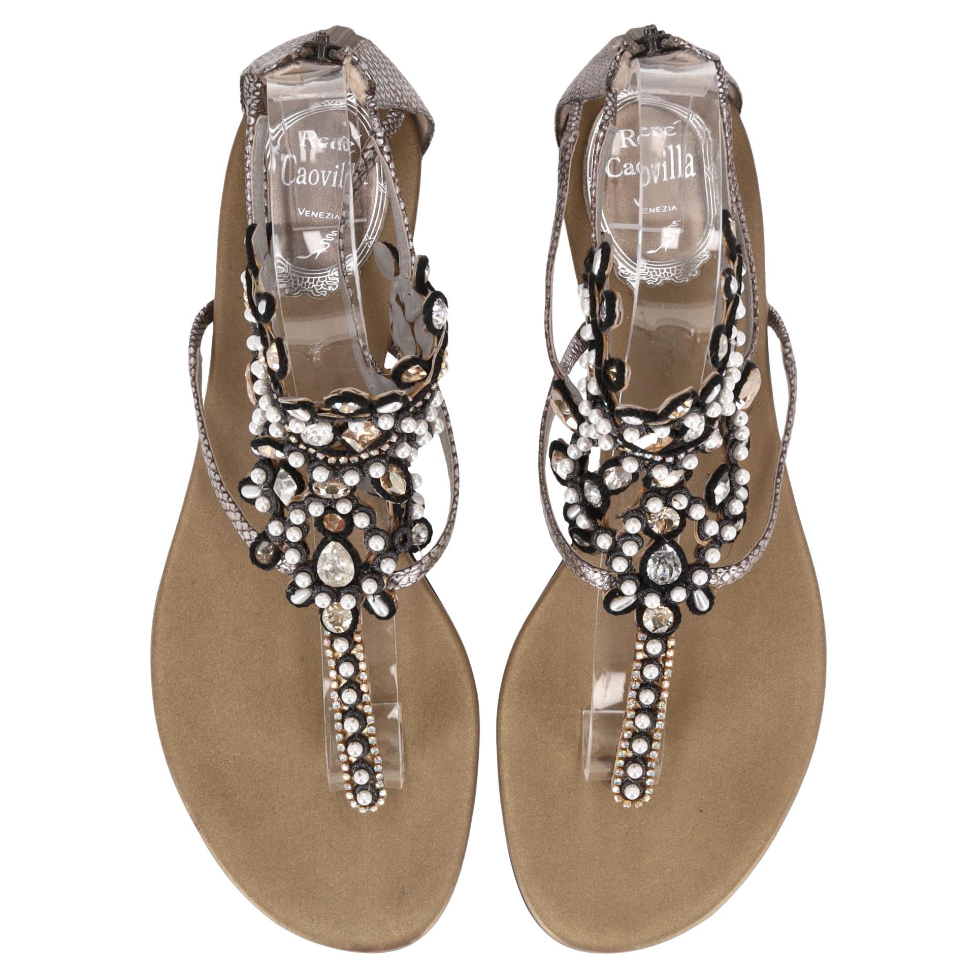 Rene His Sandales à lanières en peau de serpent et cristal