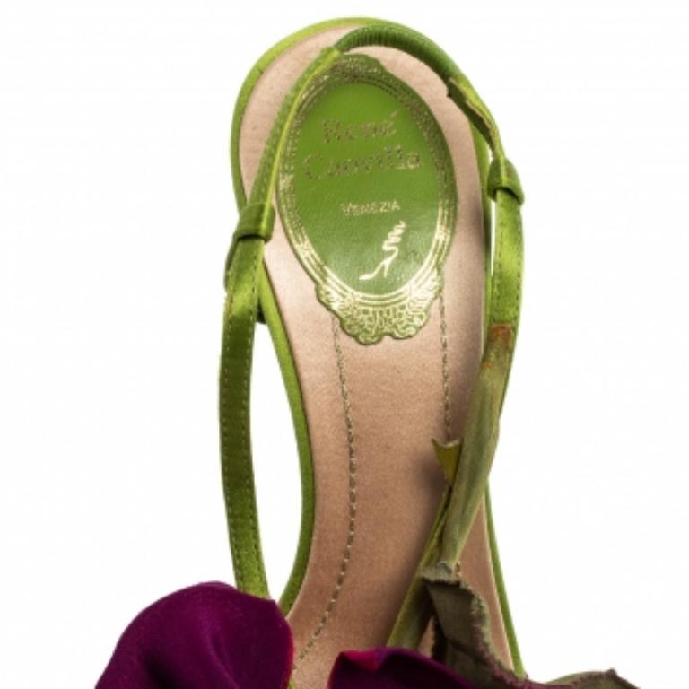 Brown René Caovilla Snakeskin Leather and Flower Applique Slingback Sandals Size 37