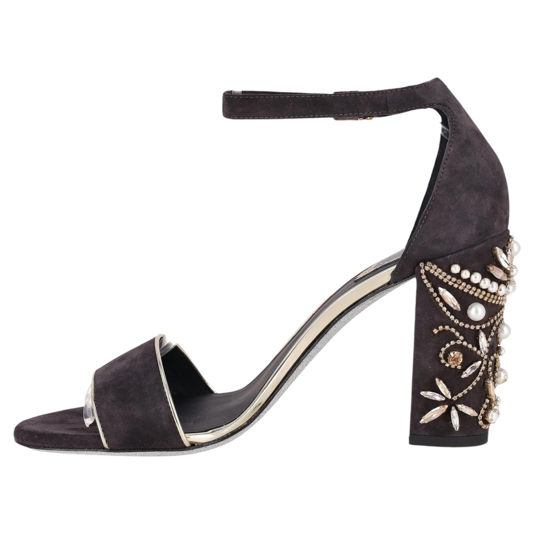 Rene Caovilla Wildleder-Sandalen mit Jewell-verziertem Blockabsatz im Angebot