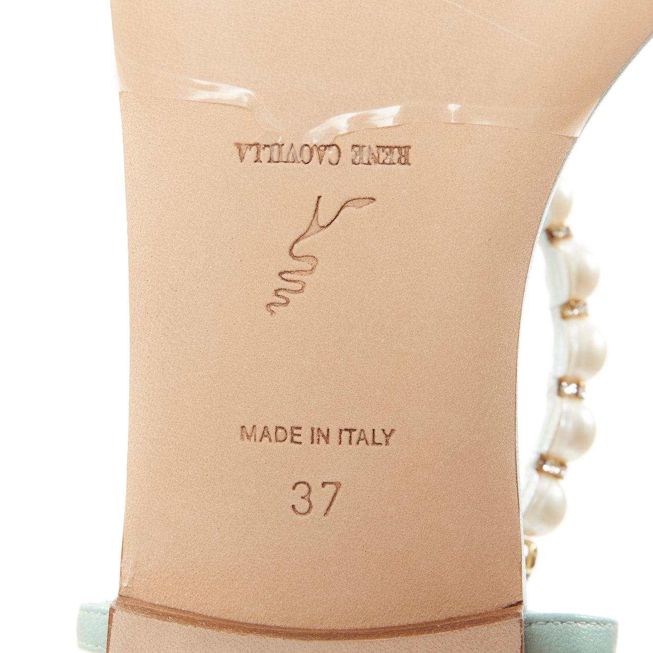 Sandales plates RENE CAOVILLA en cuir sarcelle arc-en-ciel perles de cristal EU37 en vente 6