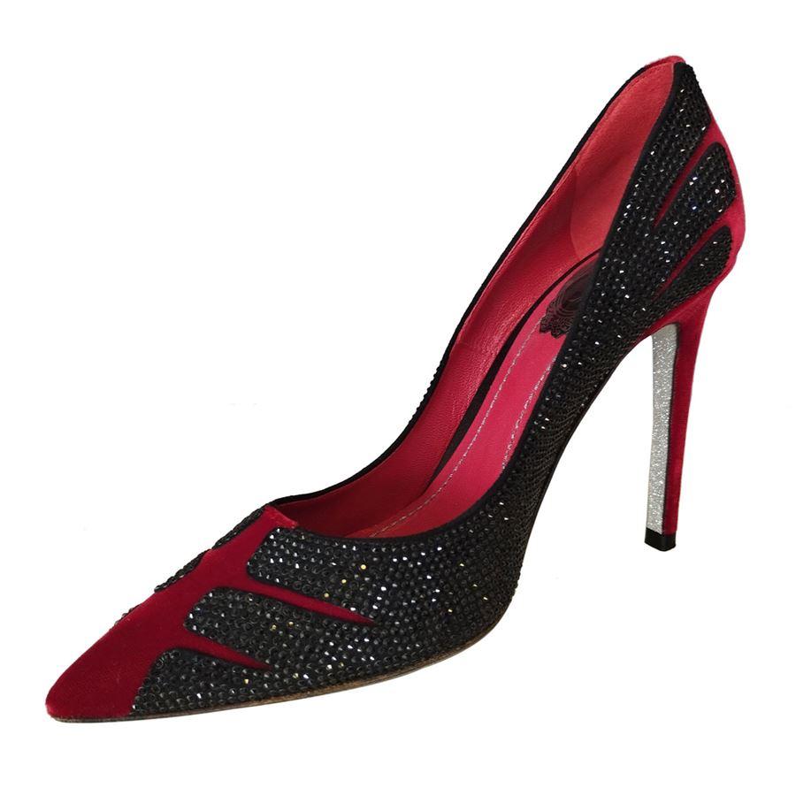 Velvet Red color Black crystals Glittered sole Heel height cm 105 (413 inches)  