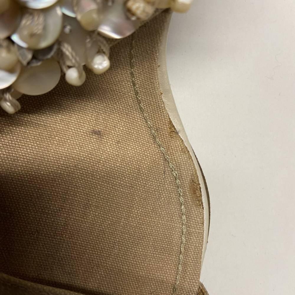 Renè Caovilla Vintage beige 2000s rope sandals with pearls details For Sale 1