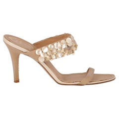 Renè Caovilla Vintage beige 2000s rope sandals with pearls details
