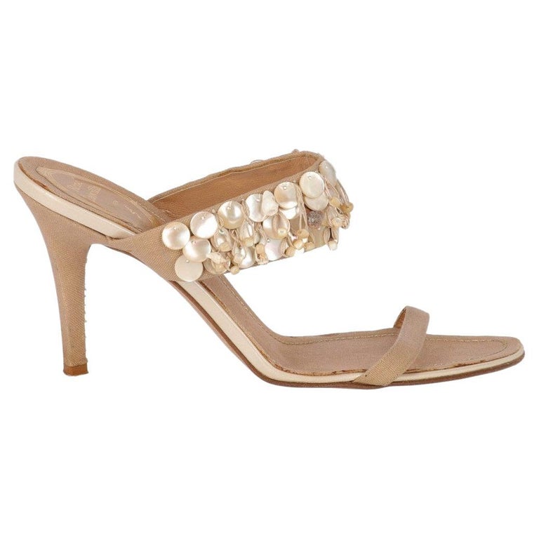 Renè Caovilla Vintage beige 2000s rope sandals with pearls details For Sale