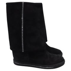 René Caovilla Wedge Ankle Boots in Black Suede