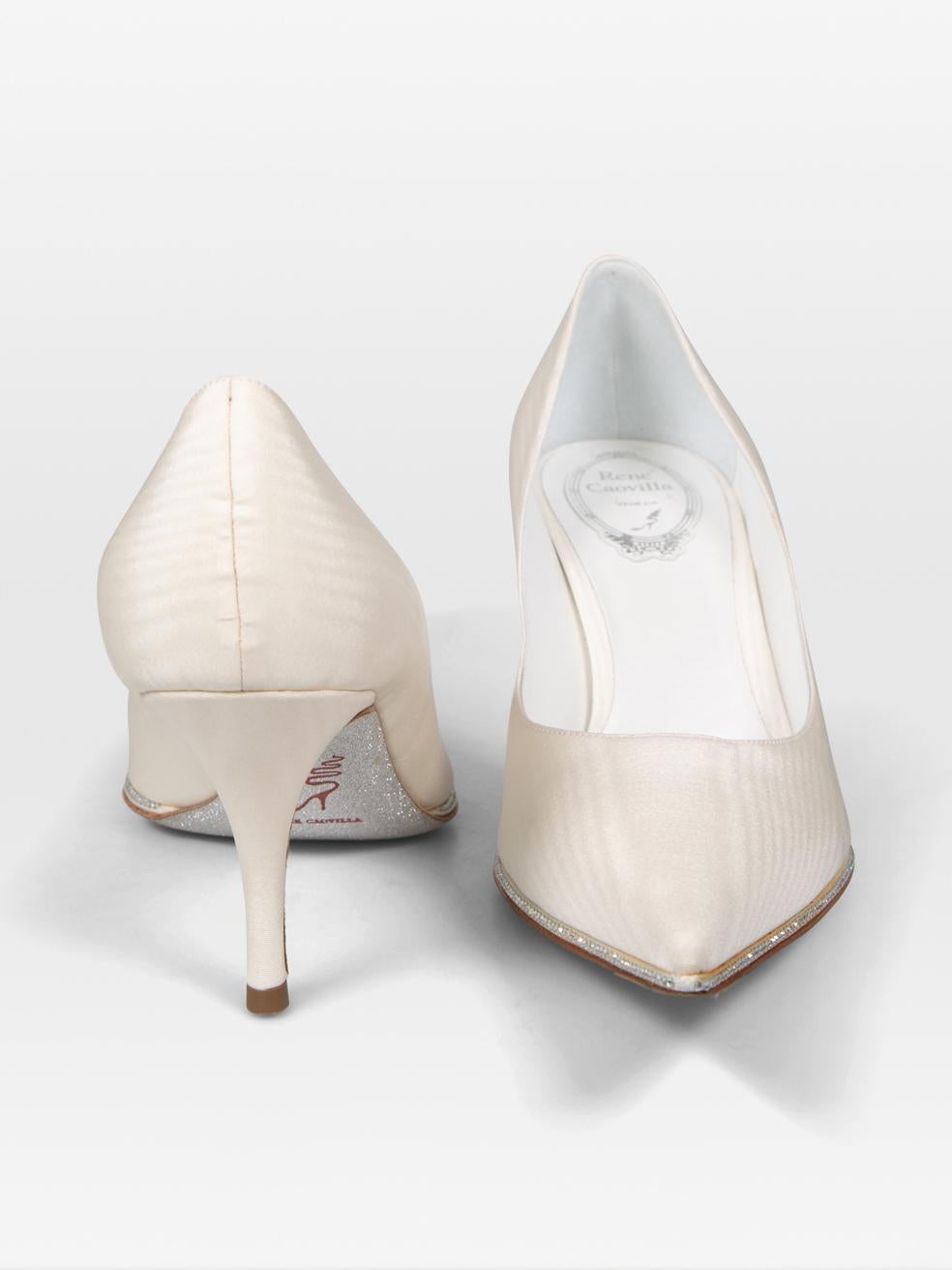 Rene Caovilla Weiß Crystal Detail Heels Größe IT 39.5 (Grau) im Angebot