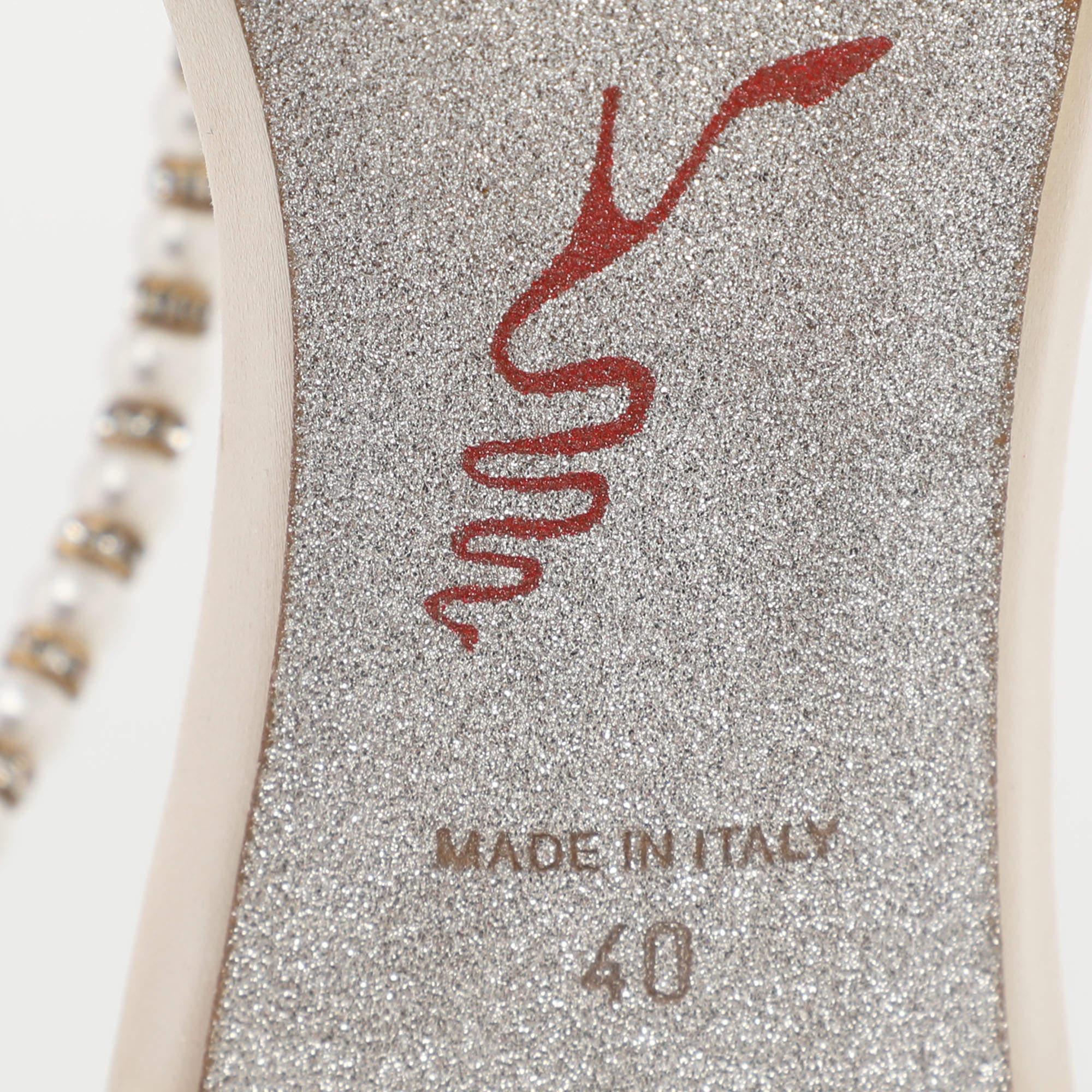 René Caovilla White Satin Embellished Slingback Sandals Size 40 3