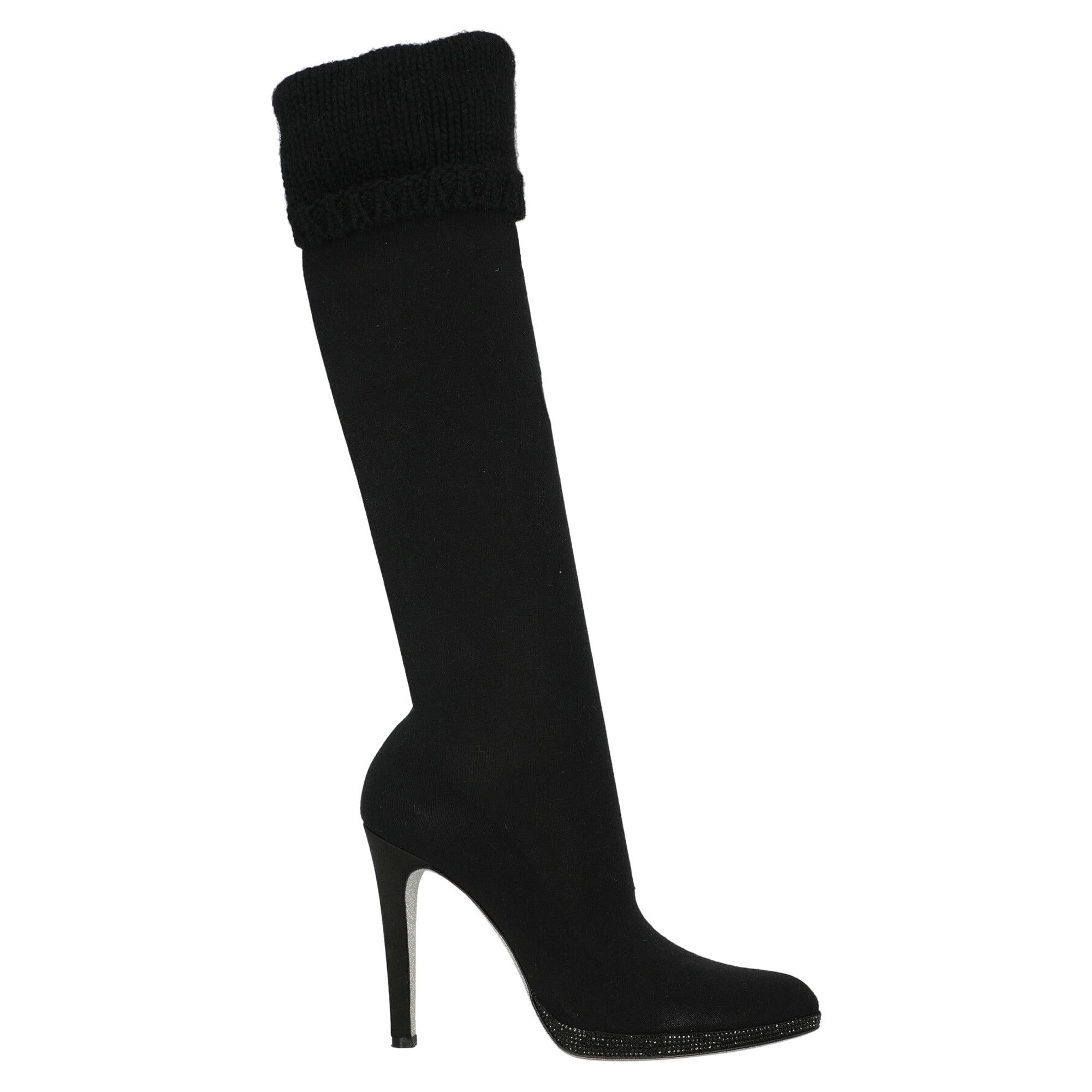 Rene Caovilla Woman Boots Black Wool IT 40 For Sale