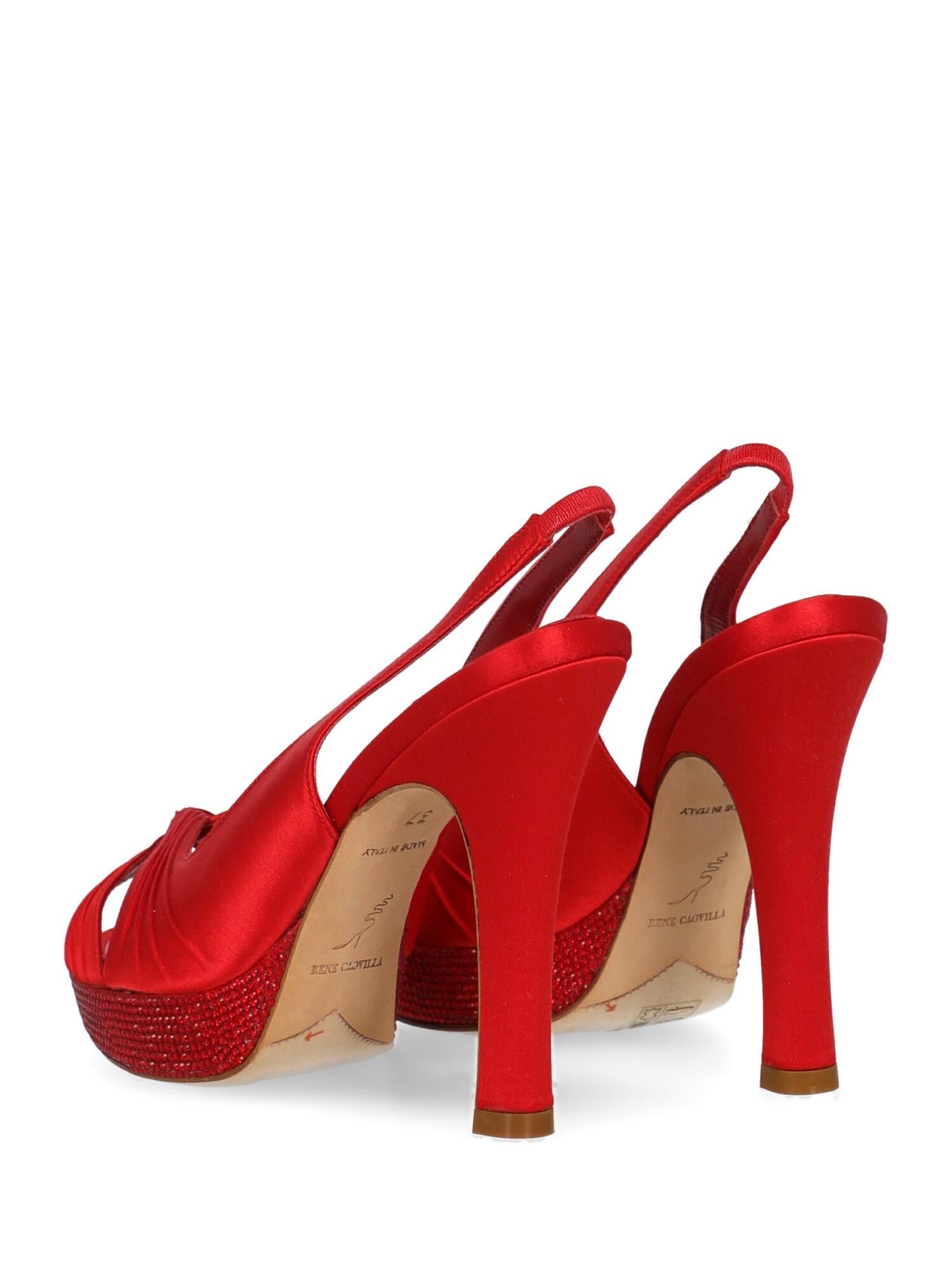 Women's Rene Caovilla Woman Sandals Red Fabric IT 37 For Sale