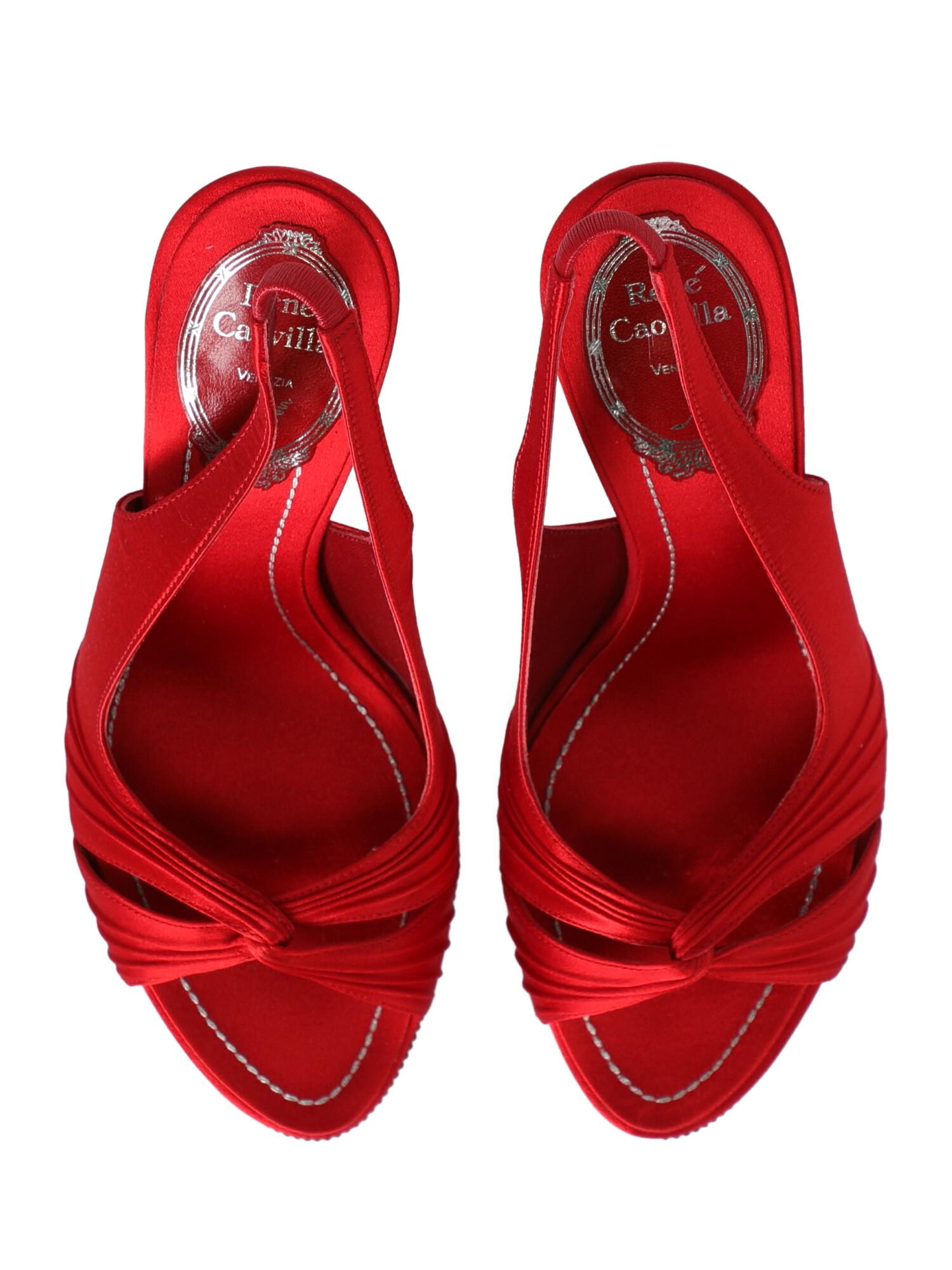 Rene Caovilla Woman Sandals Red Fabric IT 37 For Sale 2