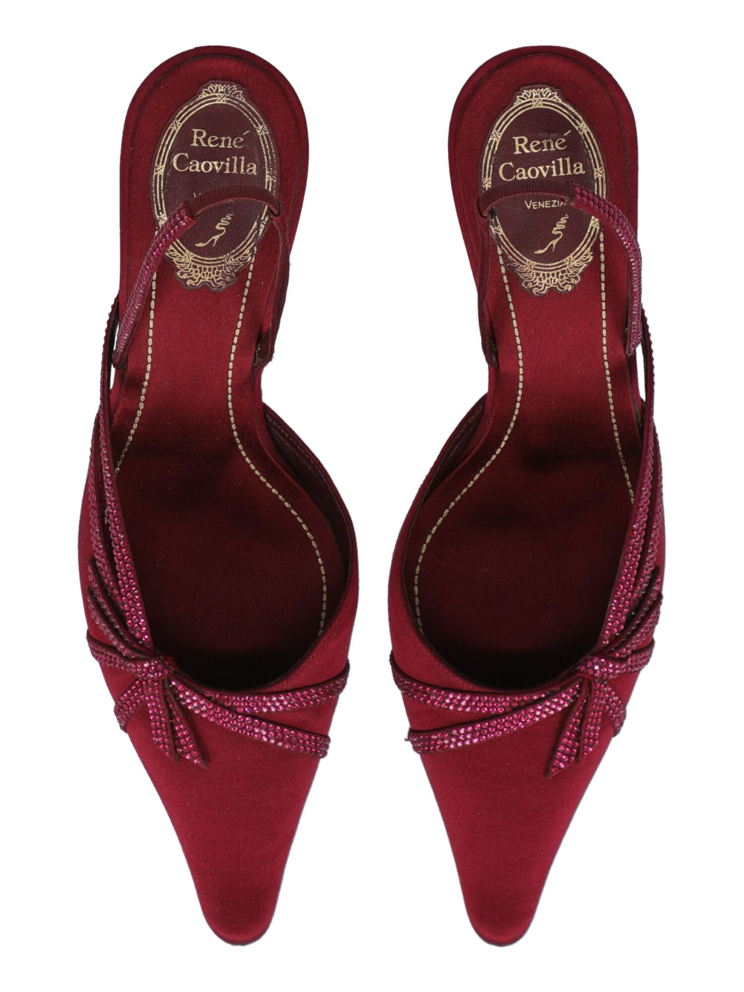 Rene Caovilla  Women   Mules  Burgundy Silk EU 38 In Excellent Condition For Sale In Milan, IT