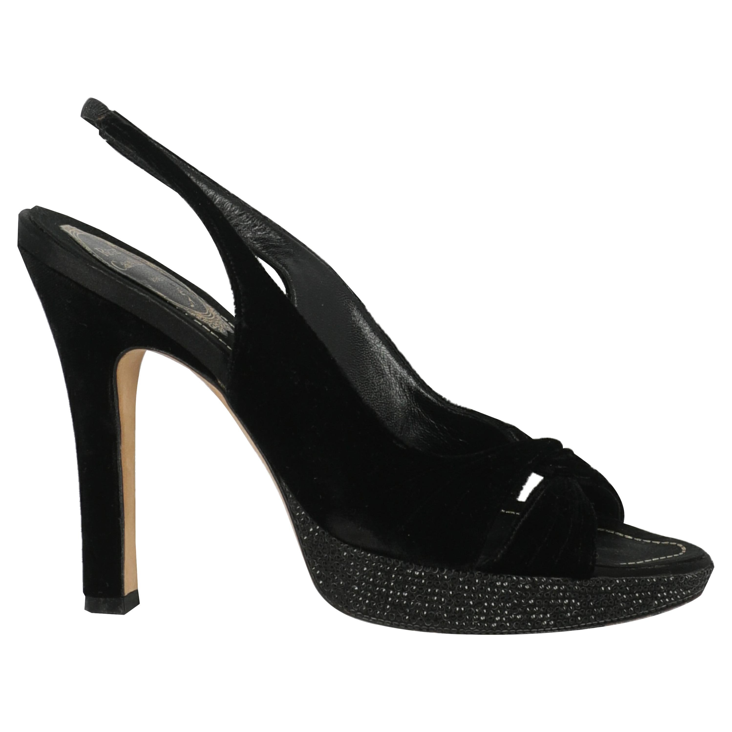 Rene Caovilla Women  Sandals Black Fabric IT 38 For Sale