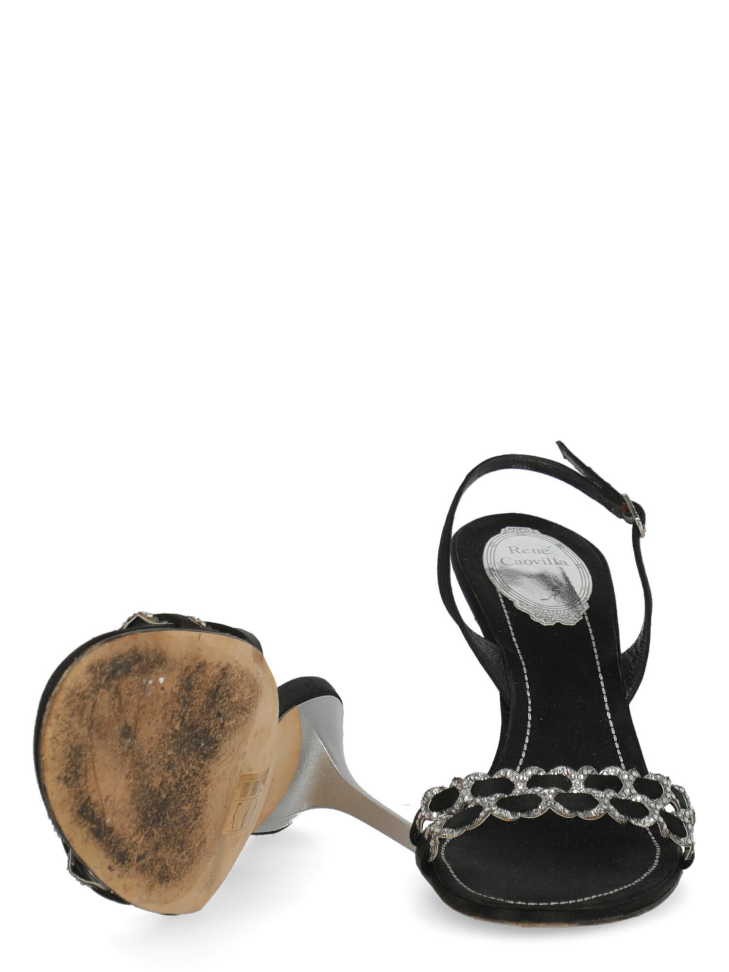 Rene Caovilla Women  Sandals Black Fabric IT 39.5 For Sale 1