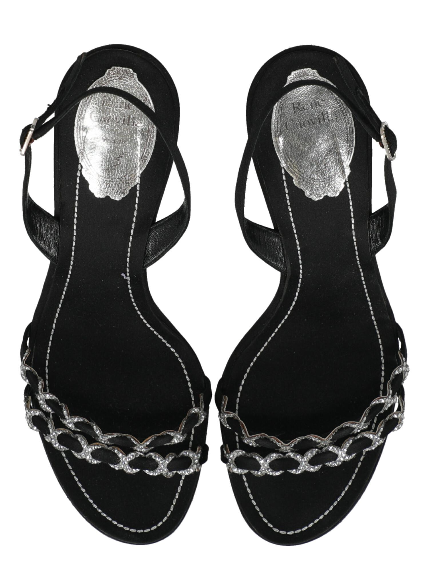 Rene Caovilla Women  Sandals Black Fabric IT 39.5 For Sale 2