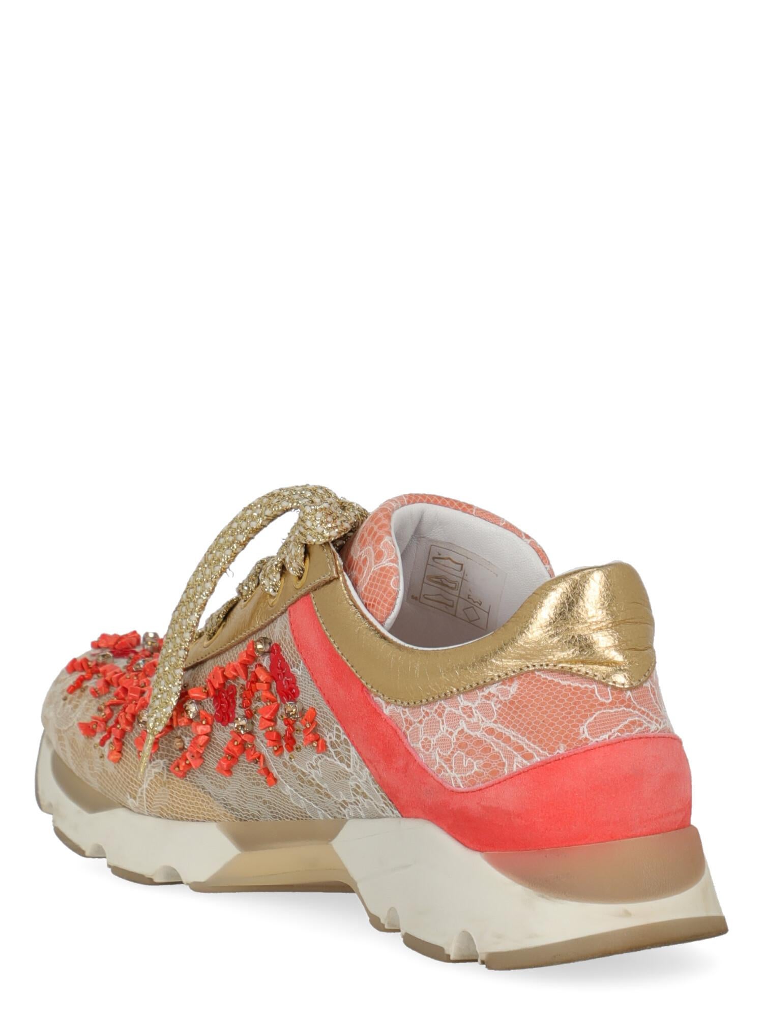 Rene Caovilla  Women   Sneakers  Pink, White Fabric EU 37 In Good Condition For Sale In Milan, IT