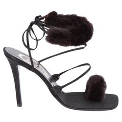 Rene Caovilla Women's Black Fur Strappy Sandals