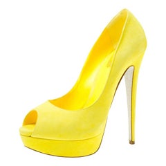 René Caovilla Yellow Suede Peep Toe Platform Pumps Size 39
