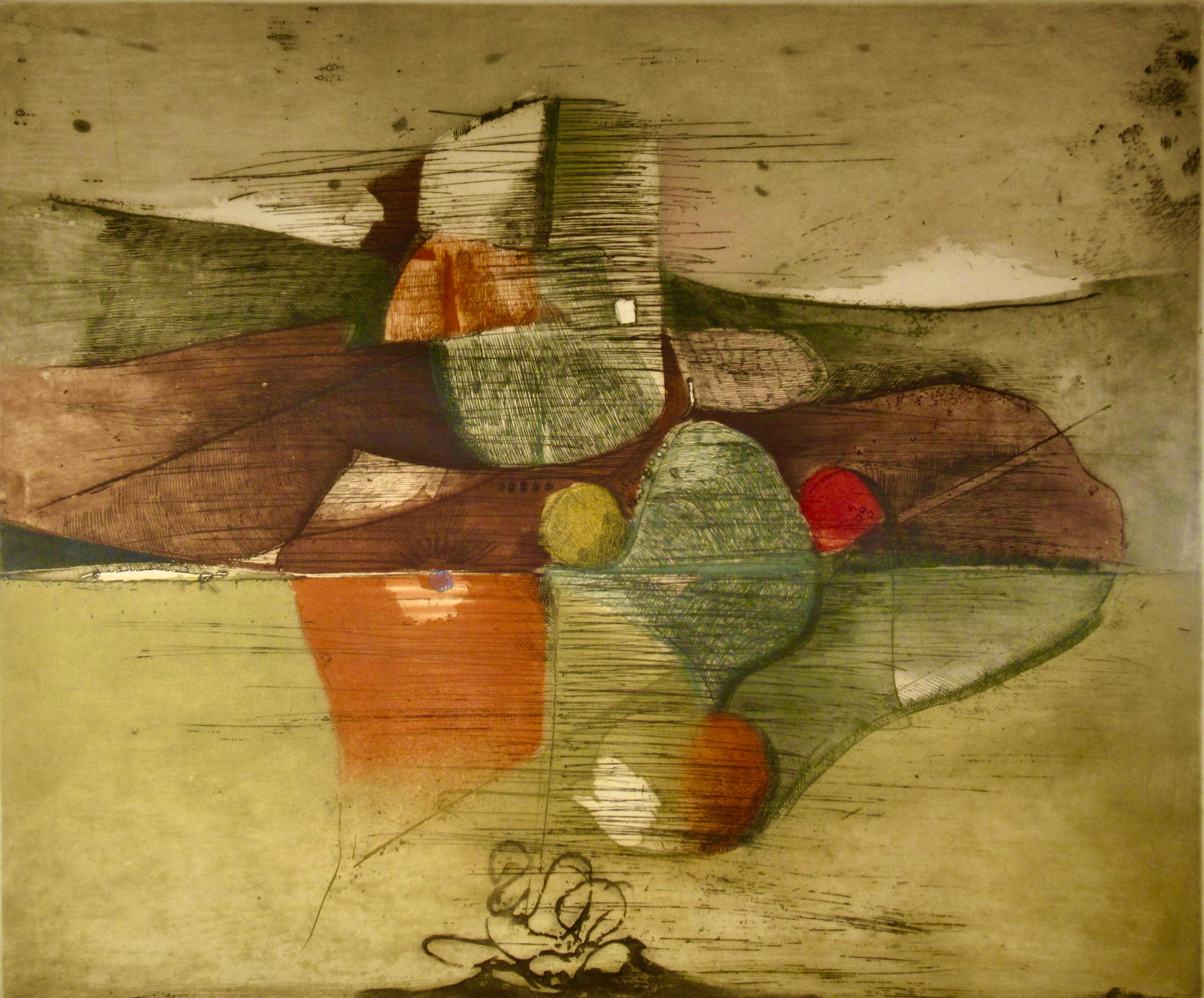 Sans titre, paysage abstrait - Print de René Carcan