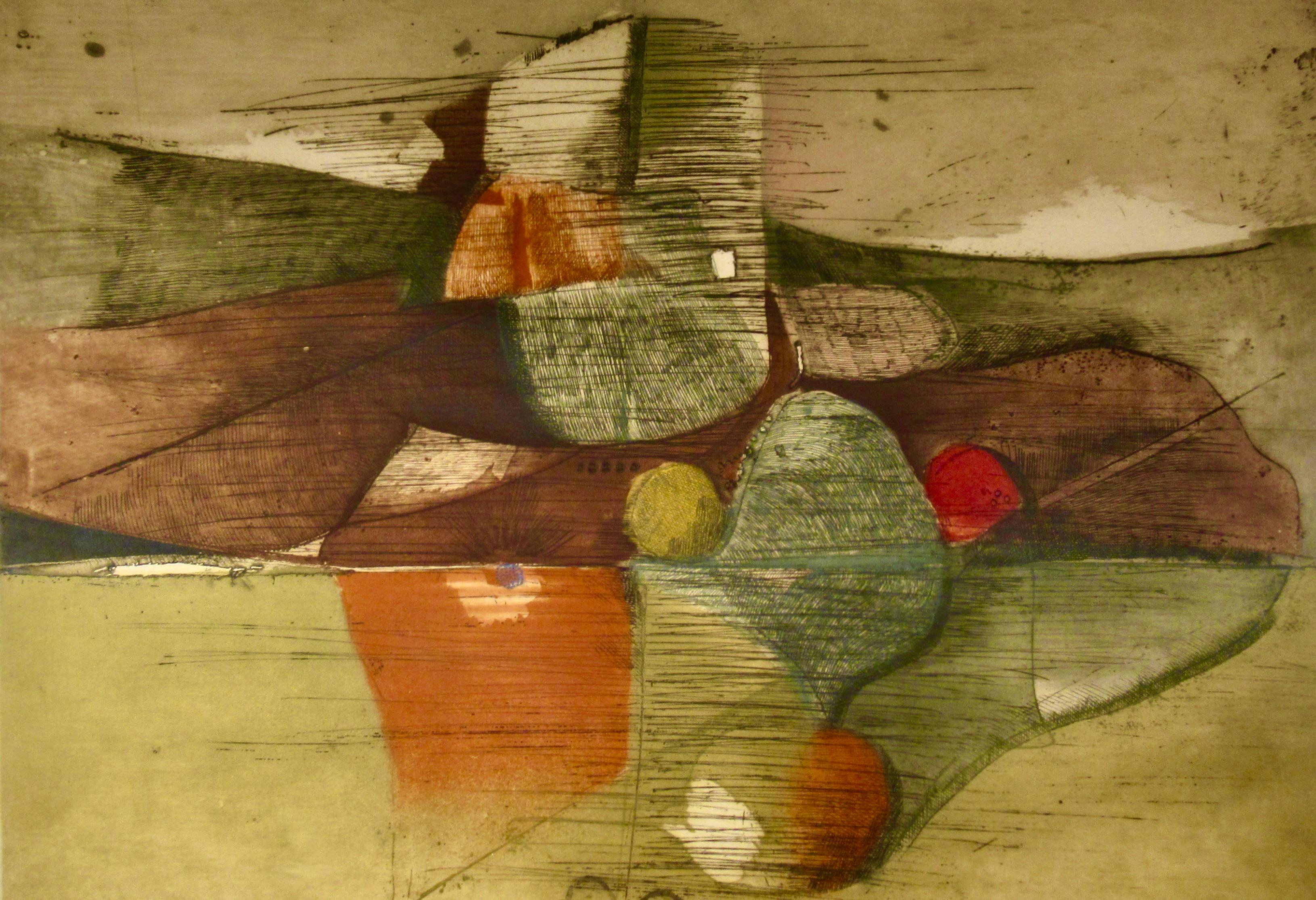 Sans titre, paysage abstrait - Abstrait Print par René Carcan