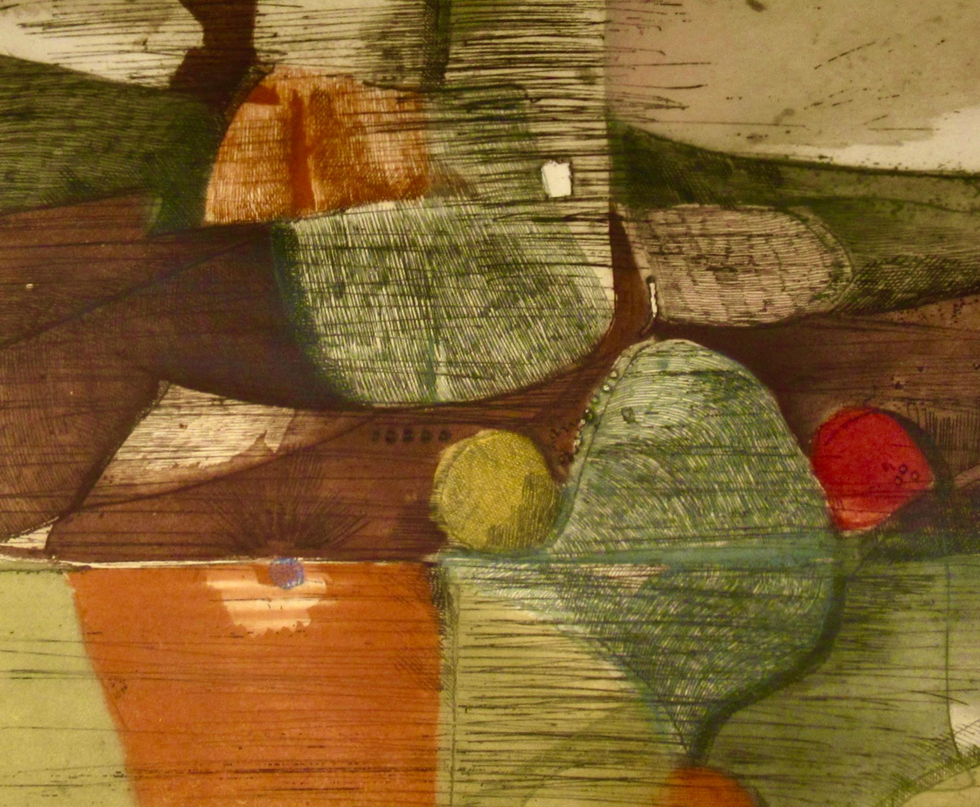 Sans titre, paysage abstrait - Marron Abstract Print par René Carcan
