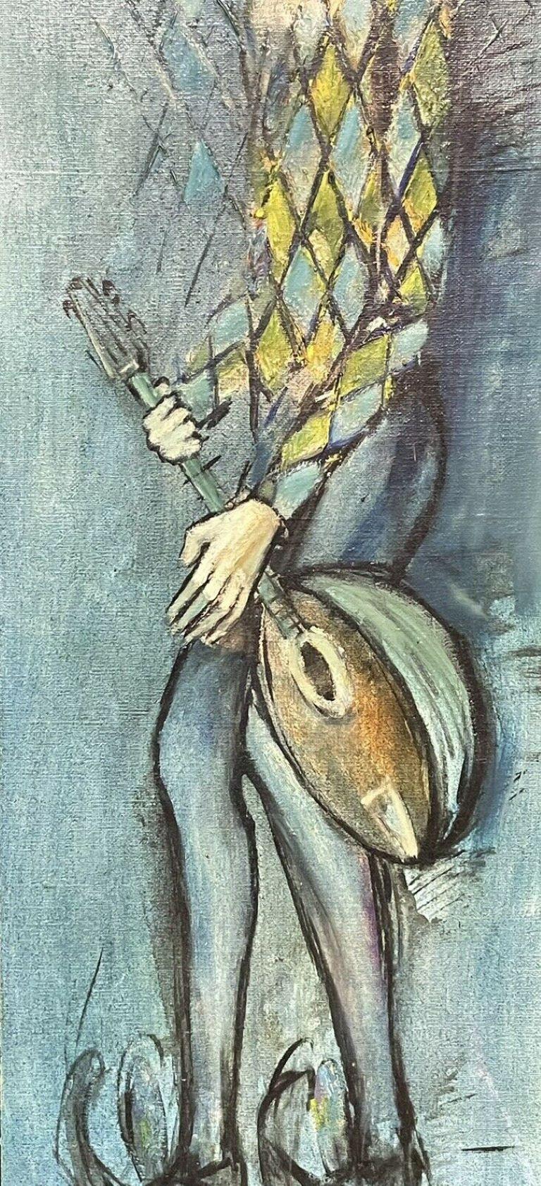 Artist/ School: Rene Cazassus (French b. 1932), signed

Title: Portrait of a man with mandolin.

Medium: oil painting on canvas, framed, signed and an envelope is also enclosed as per photographs.

Size:    framed: 48.25 x 16 .75 inches 
          