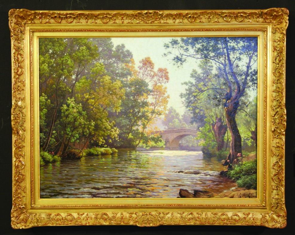 Un paisaje del río Francés - Painting de René Charles Edmond His