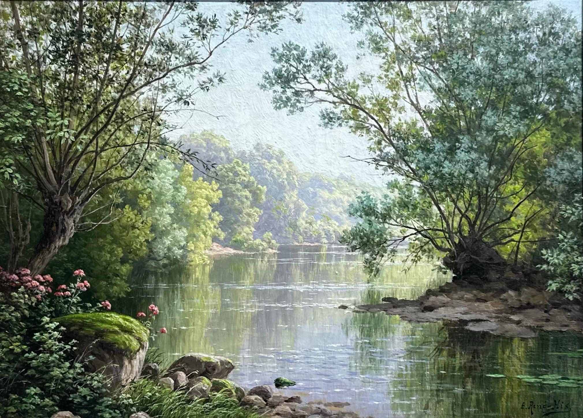 Landscape Painting di René Charles Edmond His - Una dolce ansa del fiume