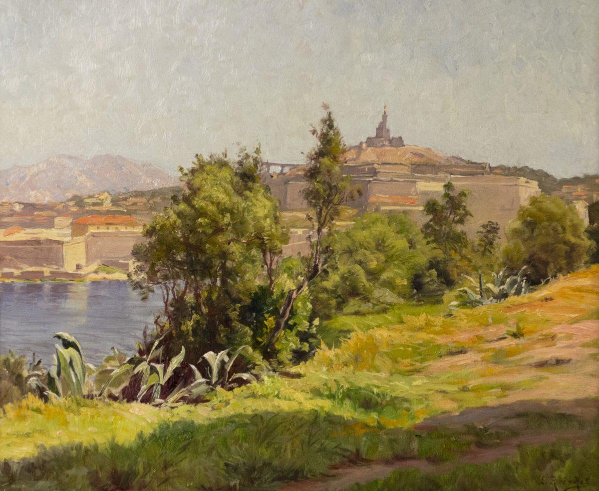 Une vue à Villefranche, dans le sud de la France - Painting de René Charles Edmond His