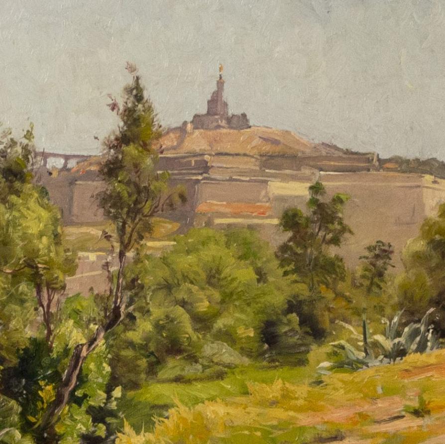  Une vue à Villefranche, dans le sud de la France - École française Painting par René Charles Edmond His