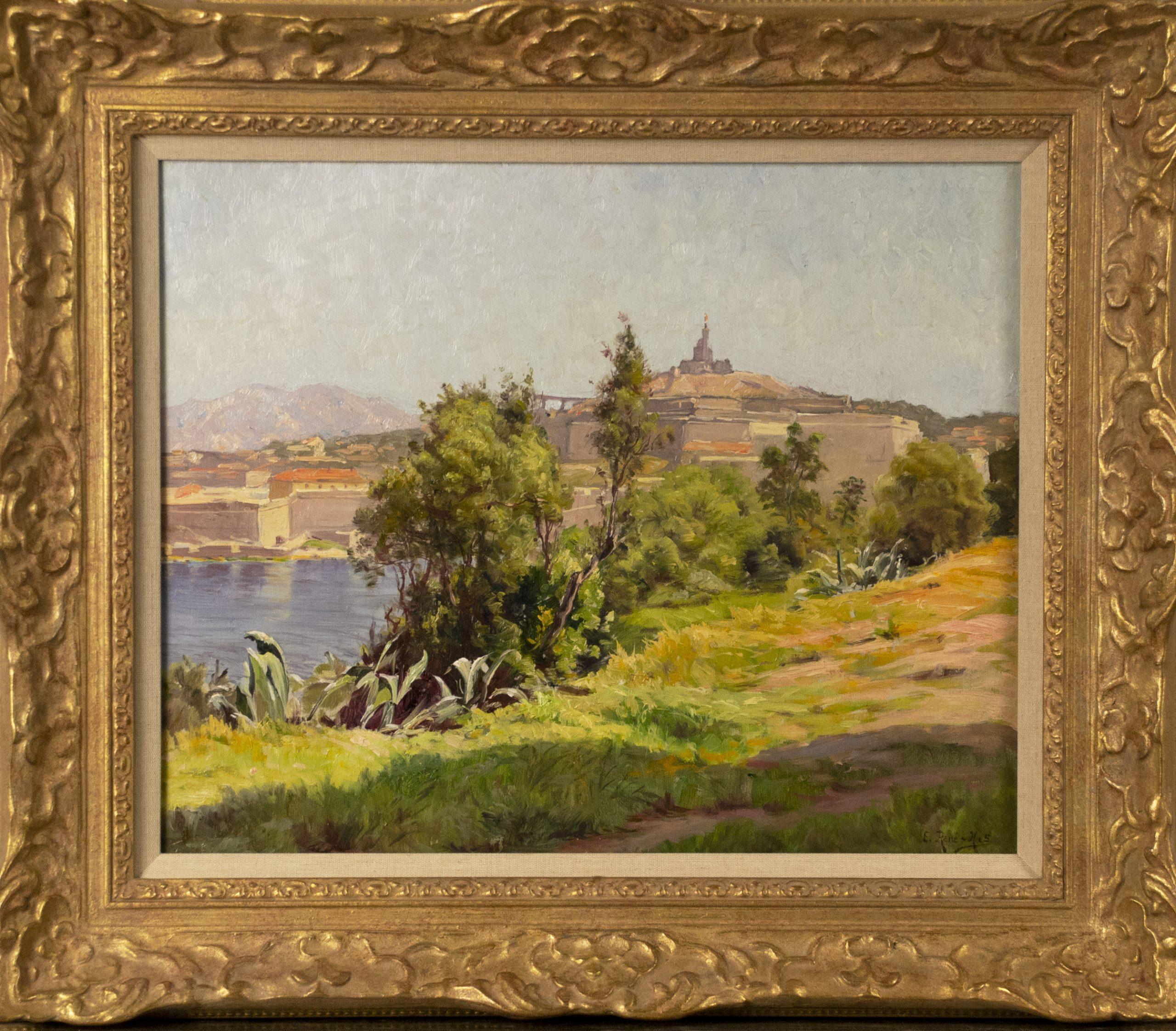 René Charles Edmond His Landscape Painting -  A View in Villefranche , South of France