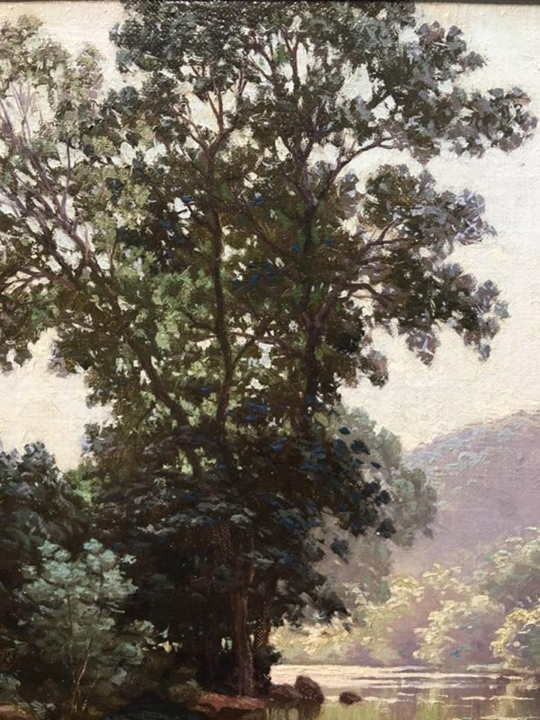 A View of the River Through Trees - Victorian Painting by René Charles Edmond His