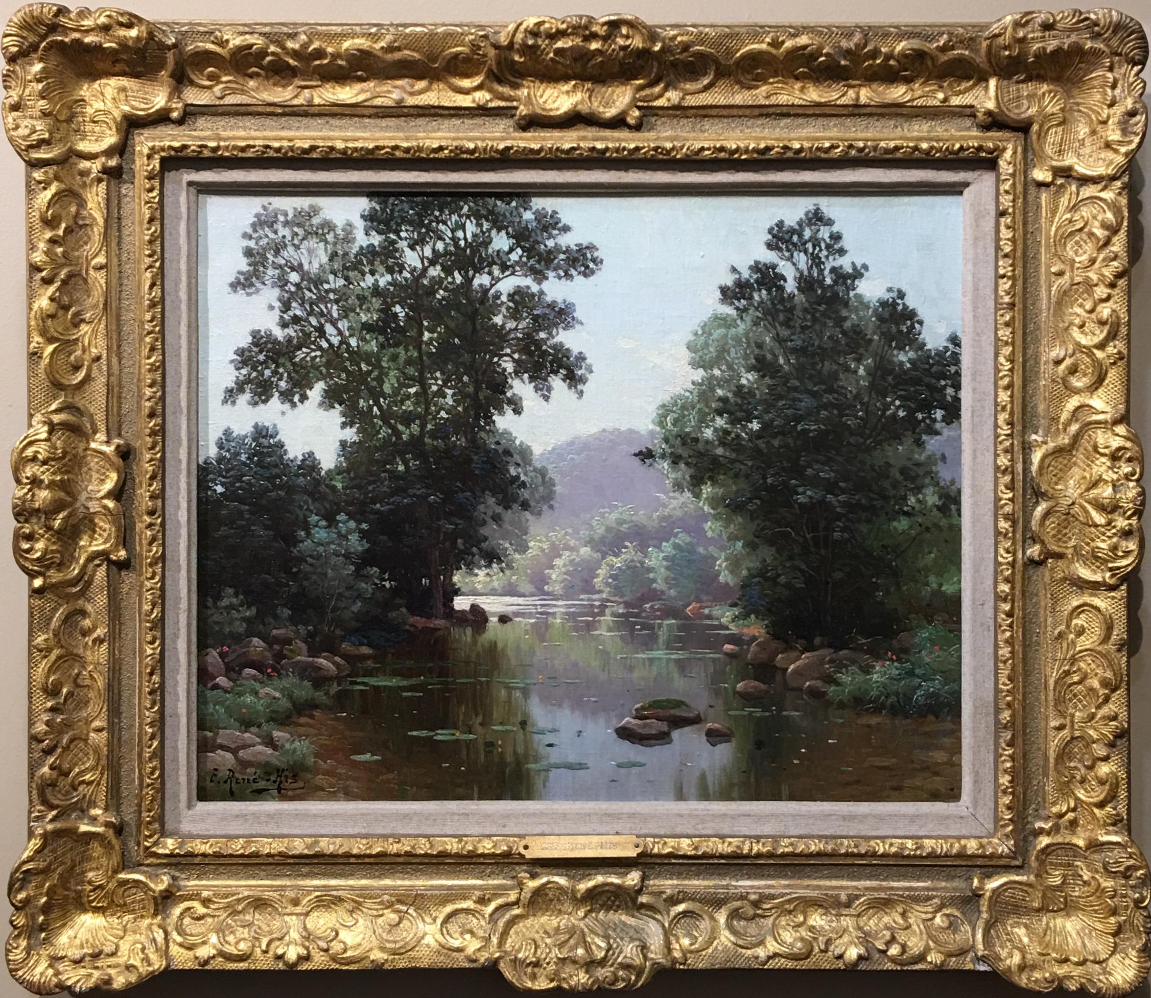 René Charles Edmond His Landscape Painting - A View of the River Through Trees